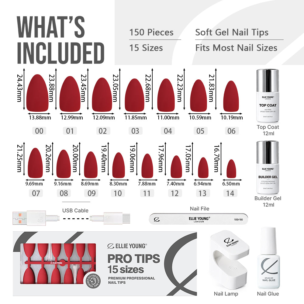 Red artificial almond nails from the ProTips collection