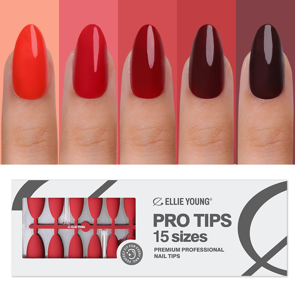 Red medium almond press-on nail set with an elegant shape