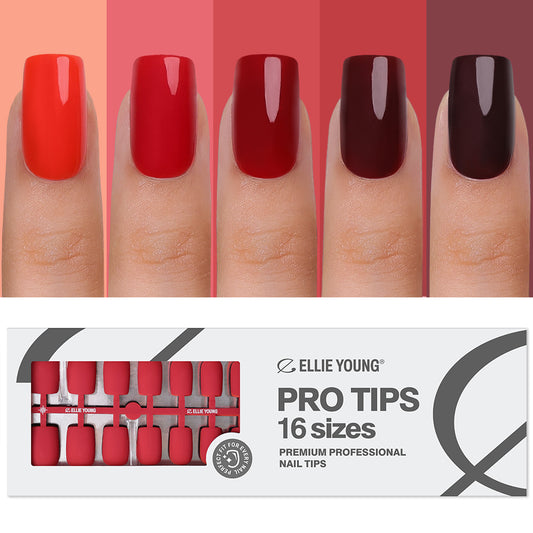 Red medium square false nails for a defined manicure