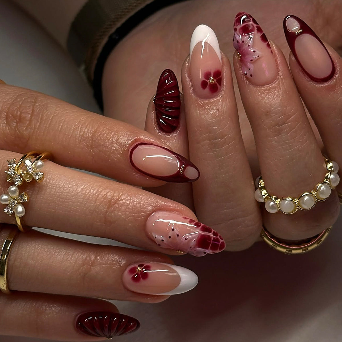 Rouge Petal medium almond press-on nails for women