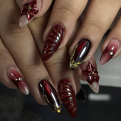 Scarlet Bloom medium almond press-on nails for women
