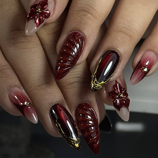 Scarlet Bloom medium almond press-on nails for women