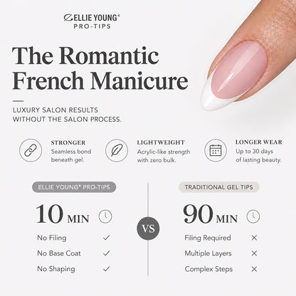 Short almond French manicure with an elegant pink base