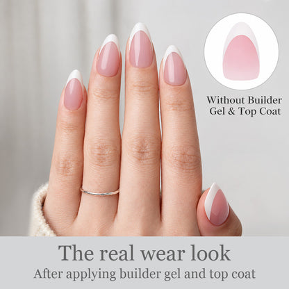 Short almond pink French manicure with a clean and classic finish