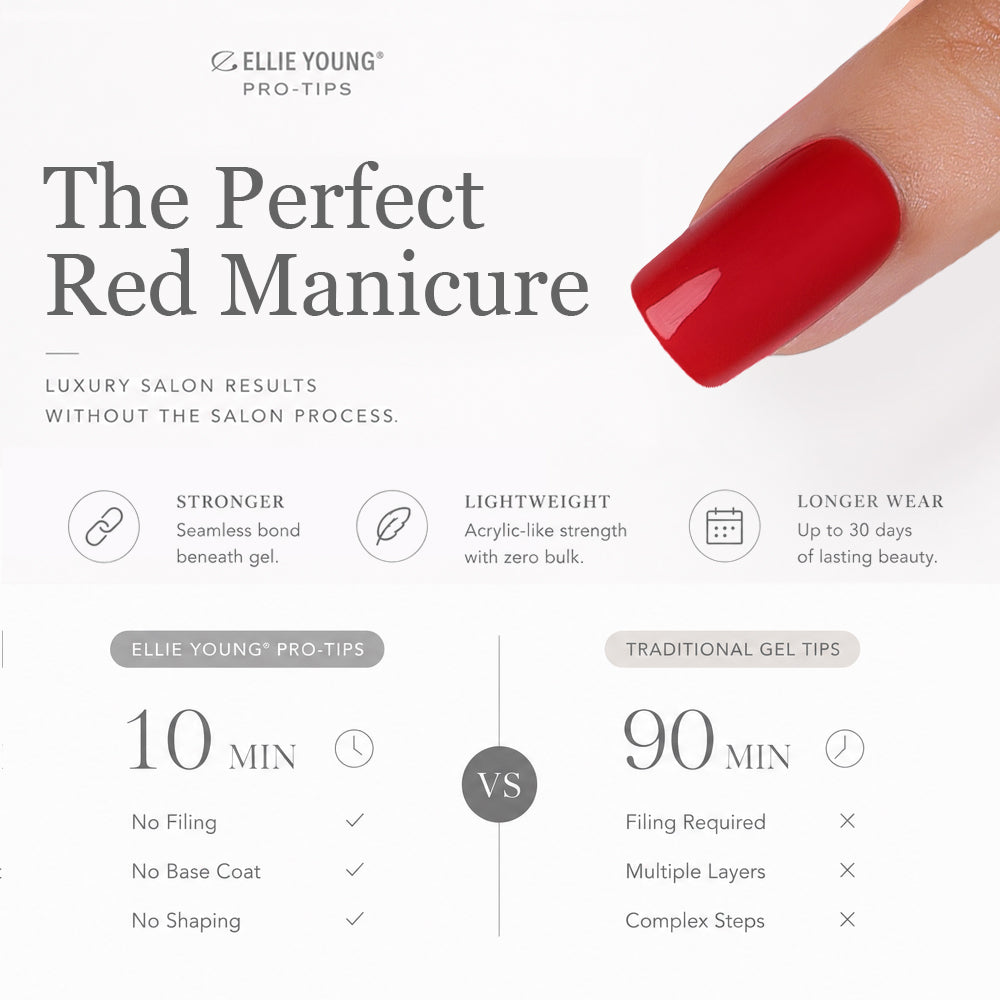 Red artificial nails with a classic square shape