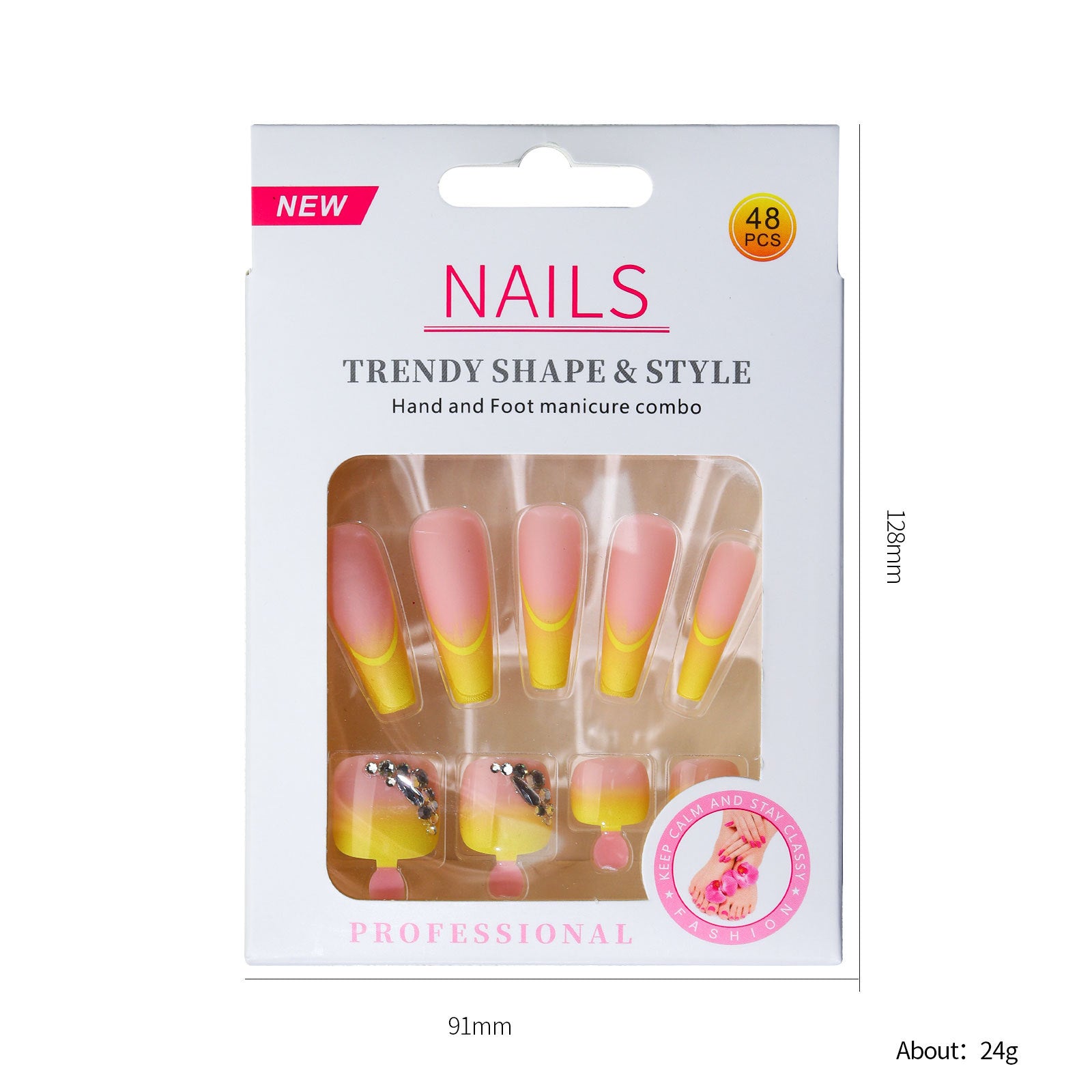 Ombre yellow french tip ballerina nail (hands and feet nails kit)
