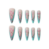 Tiffany Blue Chinese Plum blossom stiletto nail