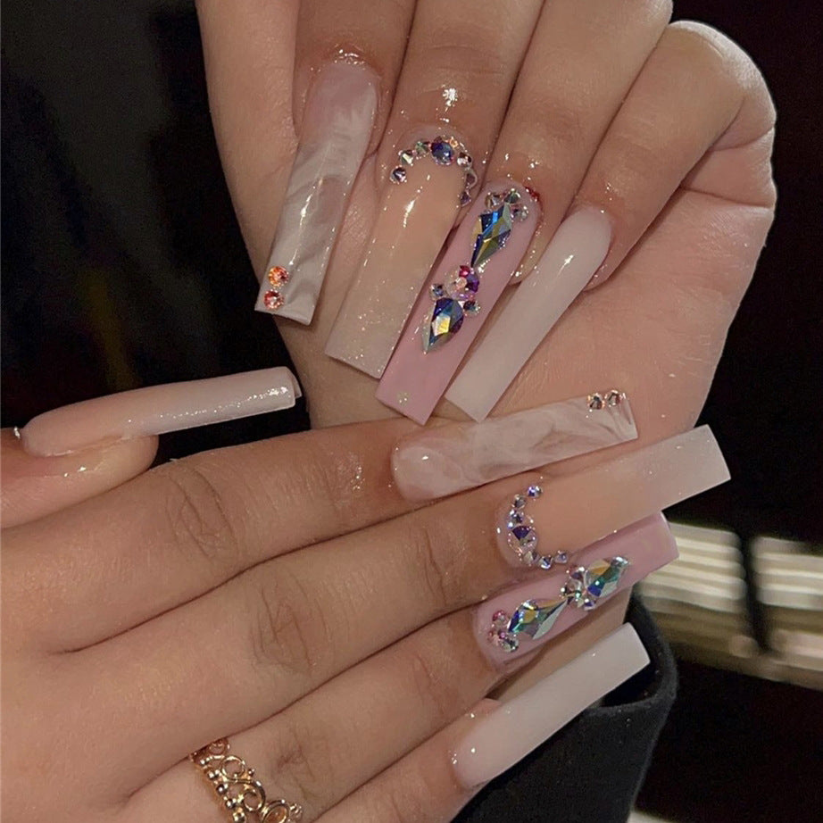 Ombre Pink Crystal Ballerina Nail