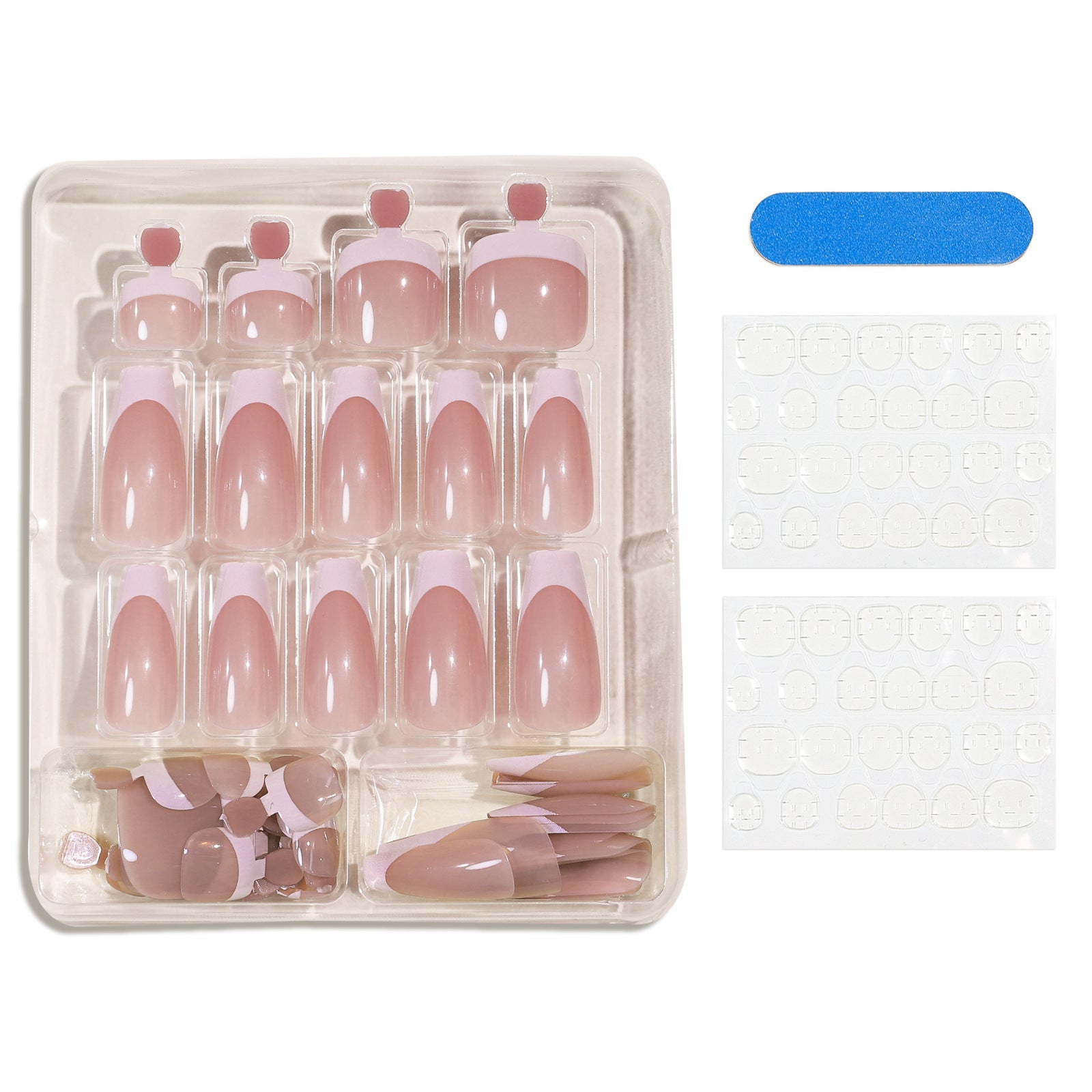Pink french tip medium coffin nail (hands and feet nails kit)
