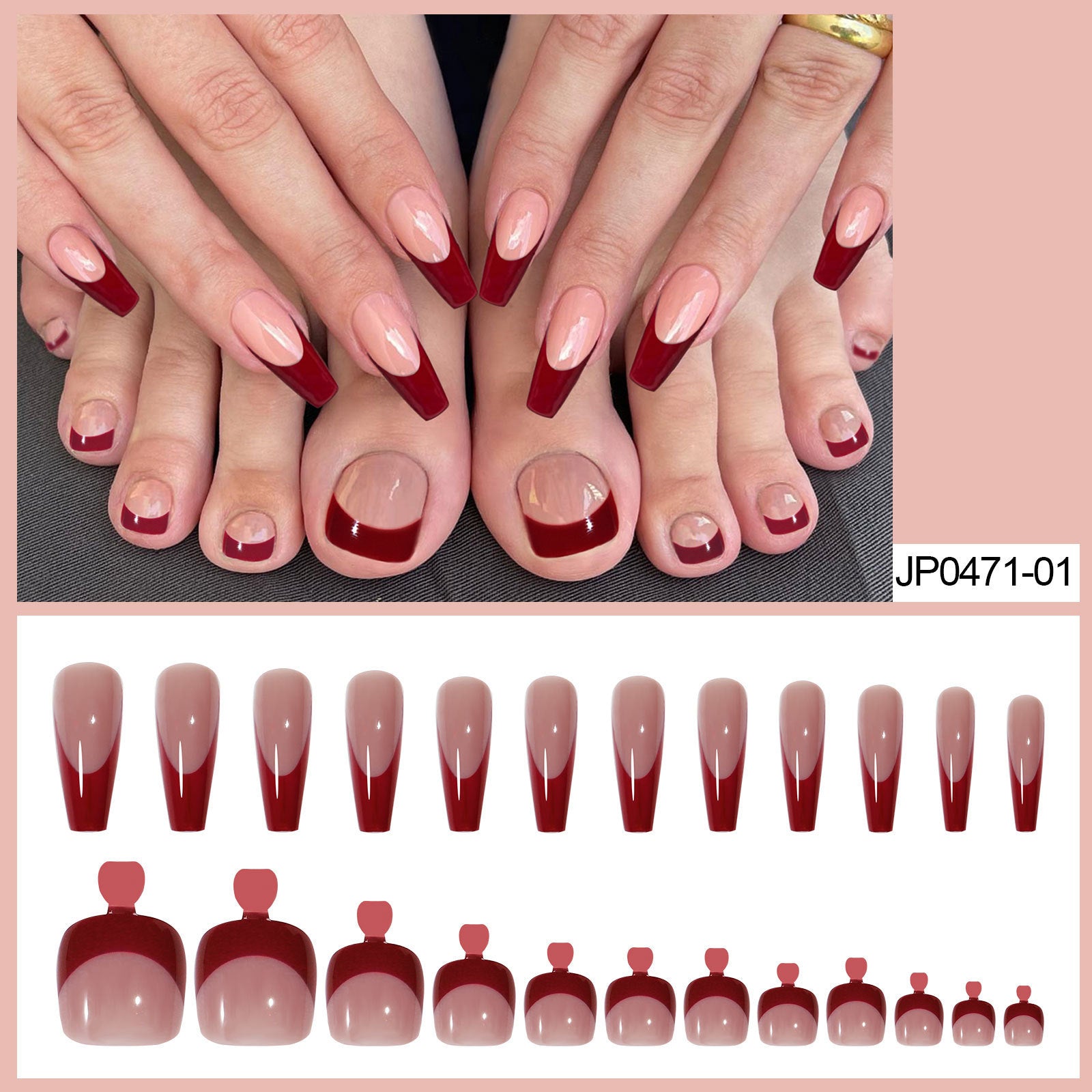 Red french tip ballerina nail (hands and feet nails kit)